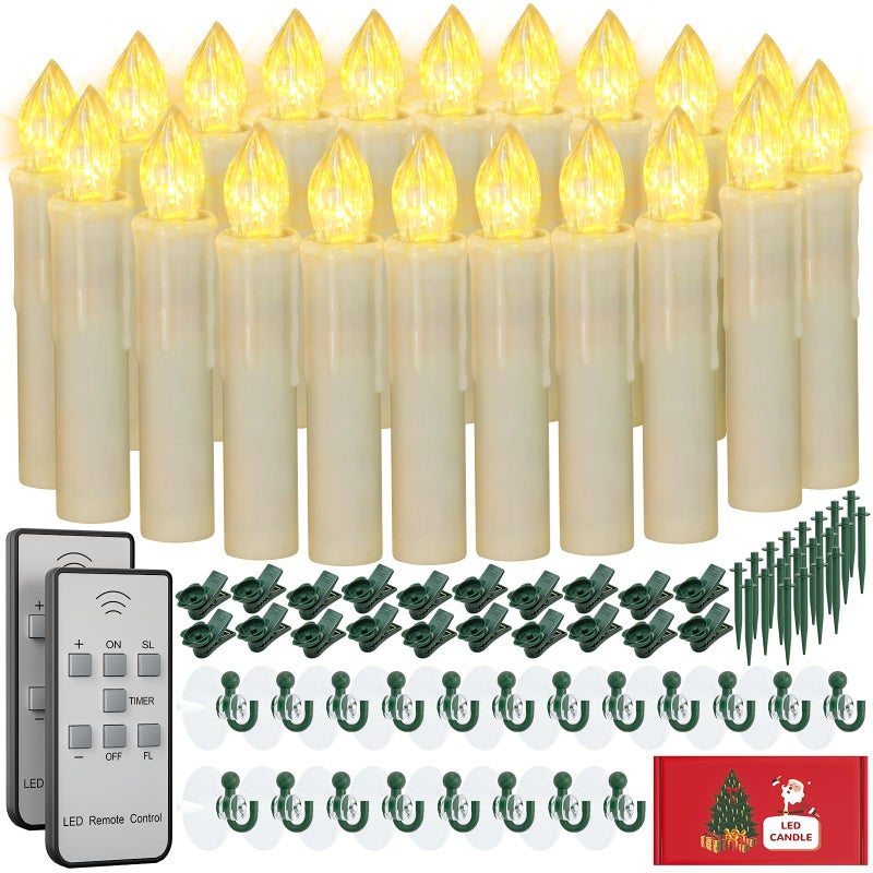 PChero Window Candles Battery Operated with Timer Remote, 20 Pcs Christmas Flameless Candles, Waterproof Flickering Taper Candles for Window, Christmas Tree, Halloween Decor - Image 1